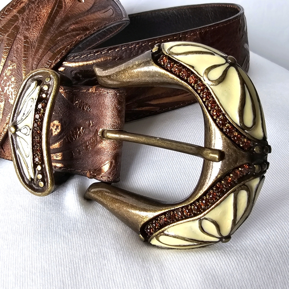 Nanni Women's Italian  Leather Belt with Ornate Buckle